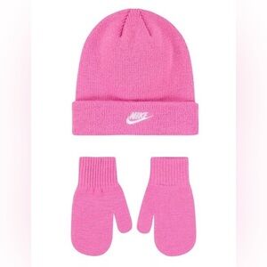 Nike Kids 2T-4T Pink Beanie and Gloves Set